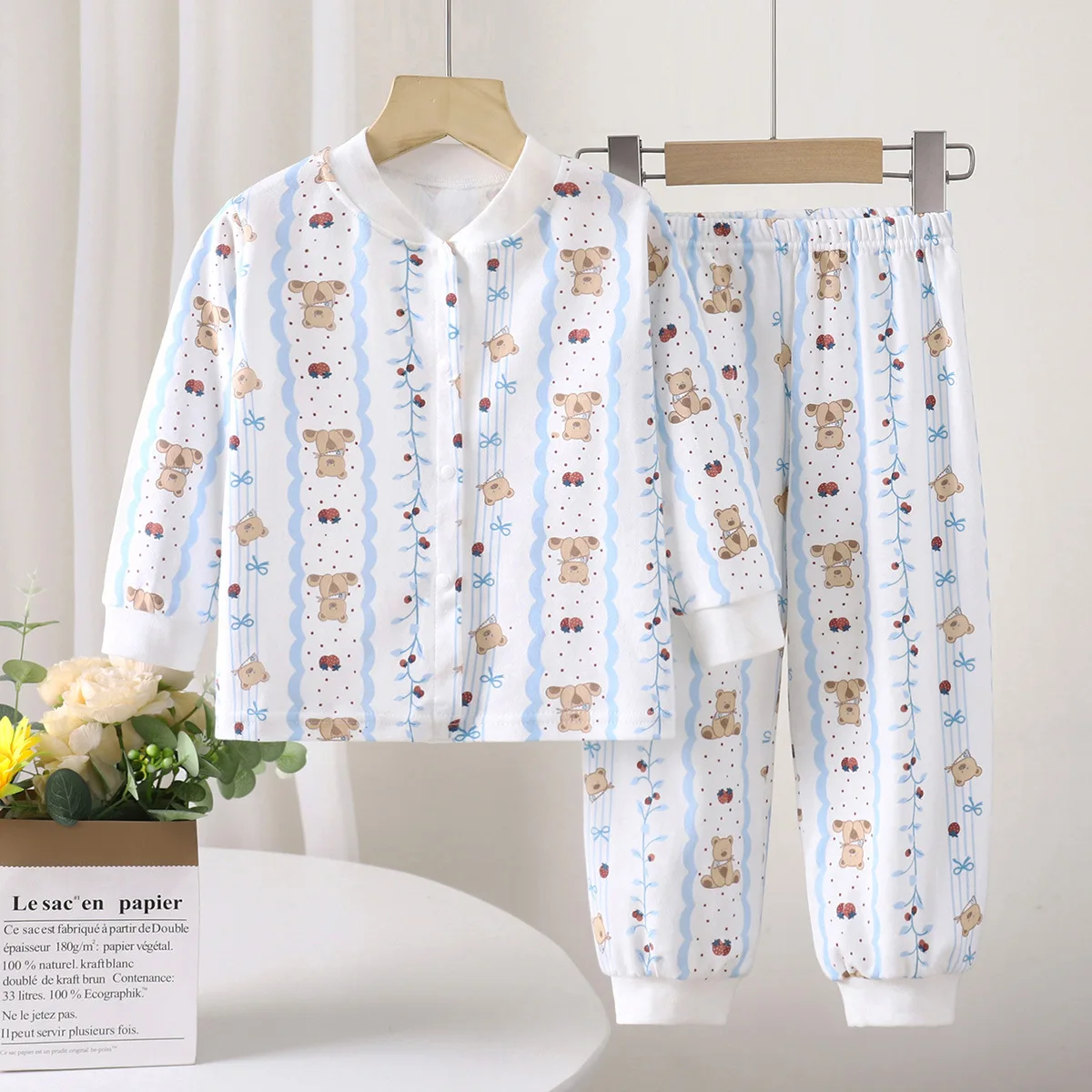 Traje para niños y niñas, ropa de algodón para bebés, ropa de dormir para niños, conjunto de pijamas de manga larga, Tops + Pantalones, ropa para el hogar - imagen 4