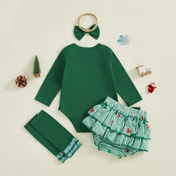 Traje de Navidad para bebé niña con pelele bordado y volantes