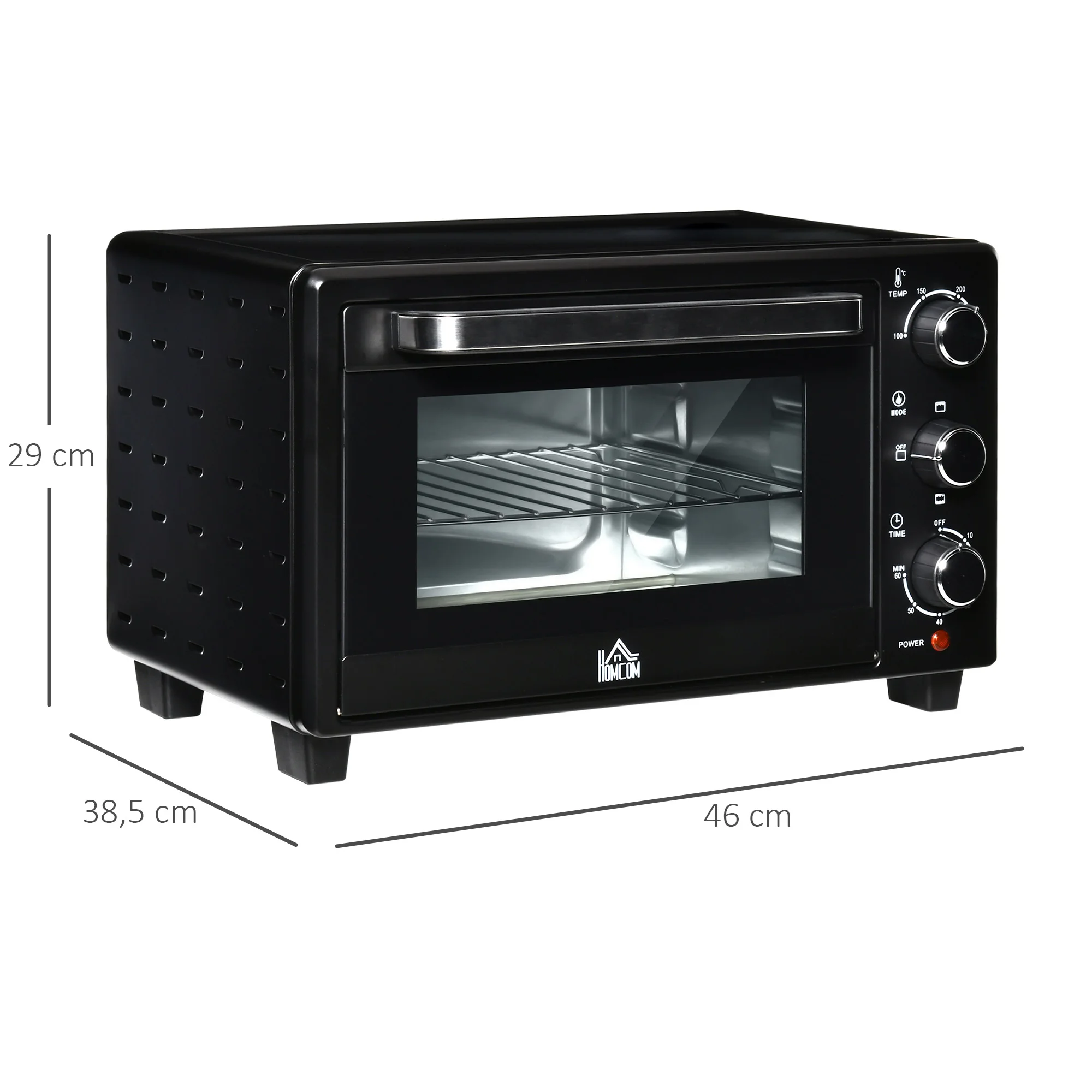 HOMCOM Horno Eléctrico de Sobremesa Horno Sobremesa de 21L 1400W Mini Horno Eléctrico con Temporizador hasta 60min y Temperatura Regulable hasta 230℃ - imagen 3