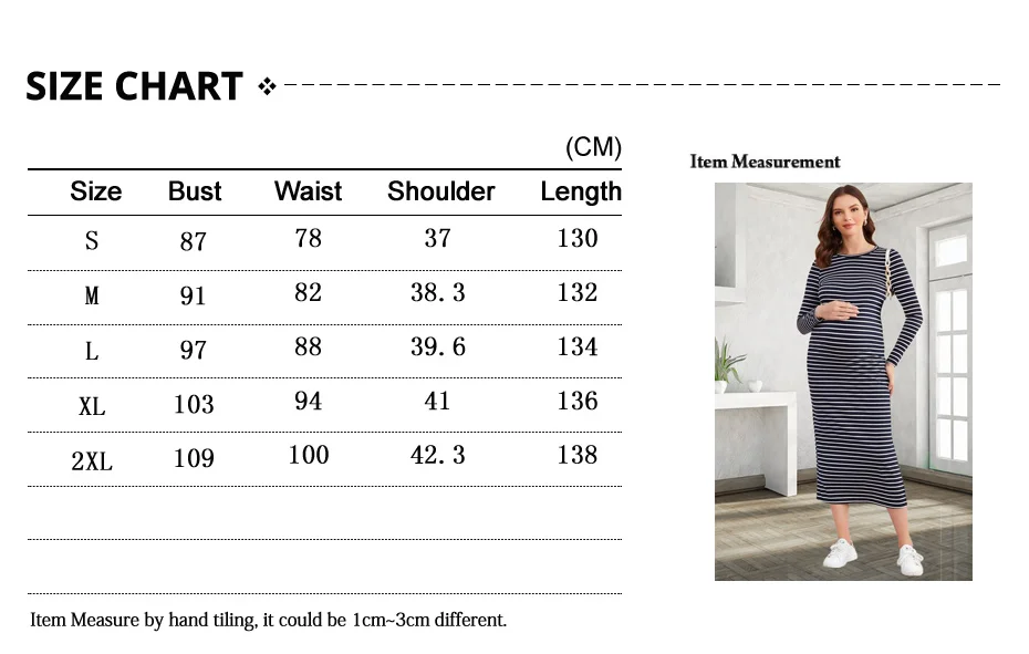 Vestido de maternidad largo a rayas Wheat&Turtle, vista frontal