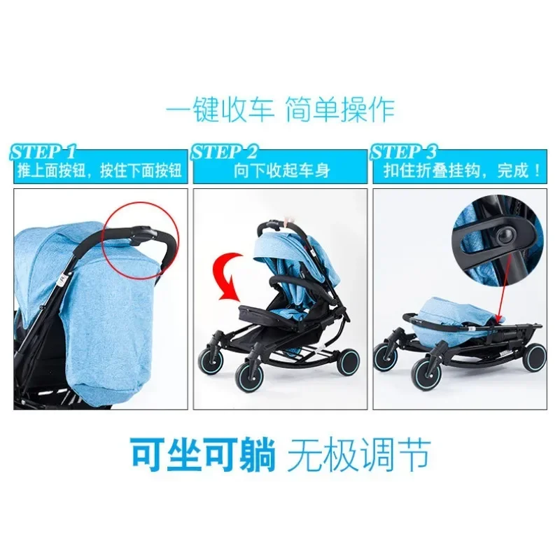 Carro plegable para bebé oscilable con un botón para retraitar carrito para niños, carrito de cuatro ruedas con absorción de impactos - imagen 4