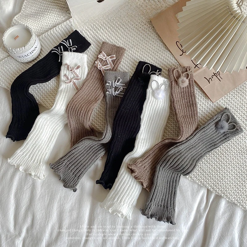 Calentadores de piernas de pantorrilla para niñas con orejas de Rubbit, calcetines dulces de moda para niñas, calentadores de piernas de algodón suave para otoño, calcetines hasta la rodilla - imagen 4