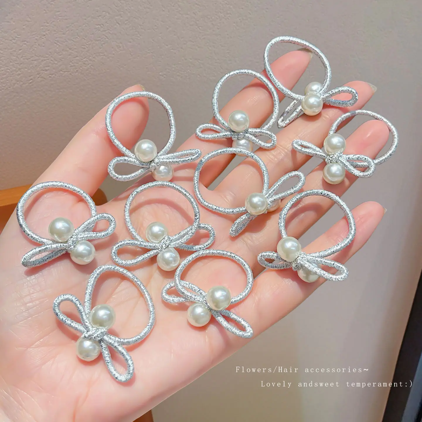 10 Uds. De diademas bonitas y dulces para niñas pequeñas, gomas para el pelo con perlas, alta elasticidad, no daña las cuerdas para el cabello, encantadoras bandas de goma Kawaii - imagen 2