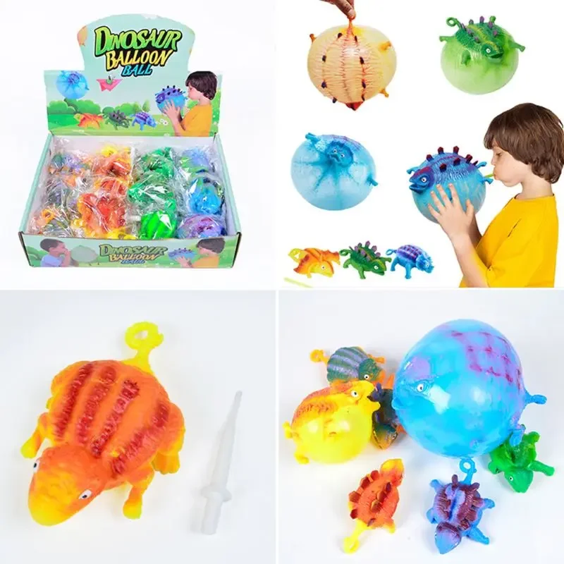 4 unids/set niños divertidos soplando animales inflables globos de dinosaurio juguetes novedosos ansiedad alivio del estrés pelota para apretar regalo