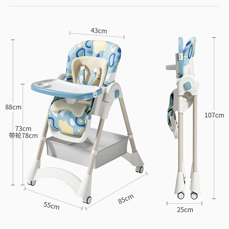 Silla de comedor multifuncional para niños, mesa de comedor plegable para bebé, puede sentarse y acostarse, silla de alimentación ajustable para niños con rueda - imagen 3