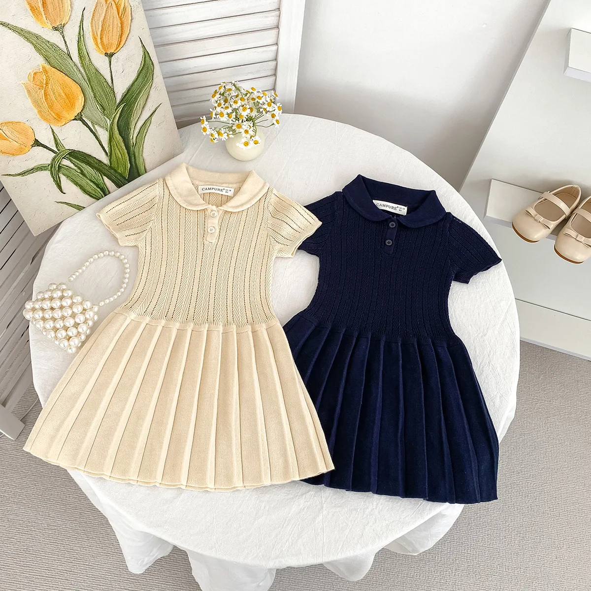 Vestido tejido de manga larga para niñas de otoño, suéter de princesa tejido con volantes para bebés, ropa informal - imagen 3