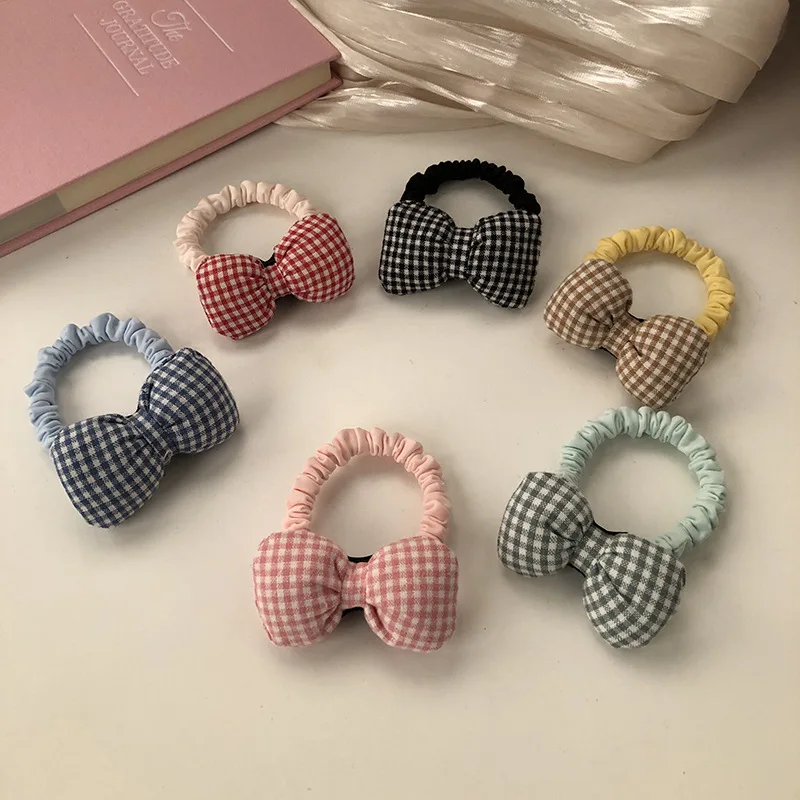 Gomas para el pelo con lazo a cuadros de tela para niños, diademas con lazo dulce, bandas de goma elásticas de princesa coreana para niñas y niños - imagen 3