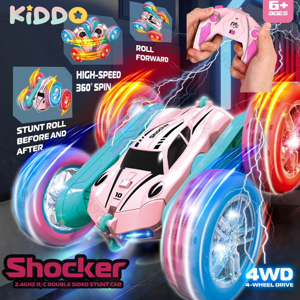 Coche de Control remoto con tapa de doble cara, coches de control remoto 4WD giratorios 360 con luz, coche de juguete acrobático de carrera eléctrico de 2,4 GHz para niños y niñas, regalos - imagen 2