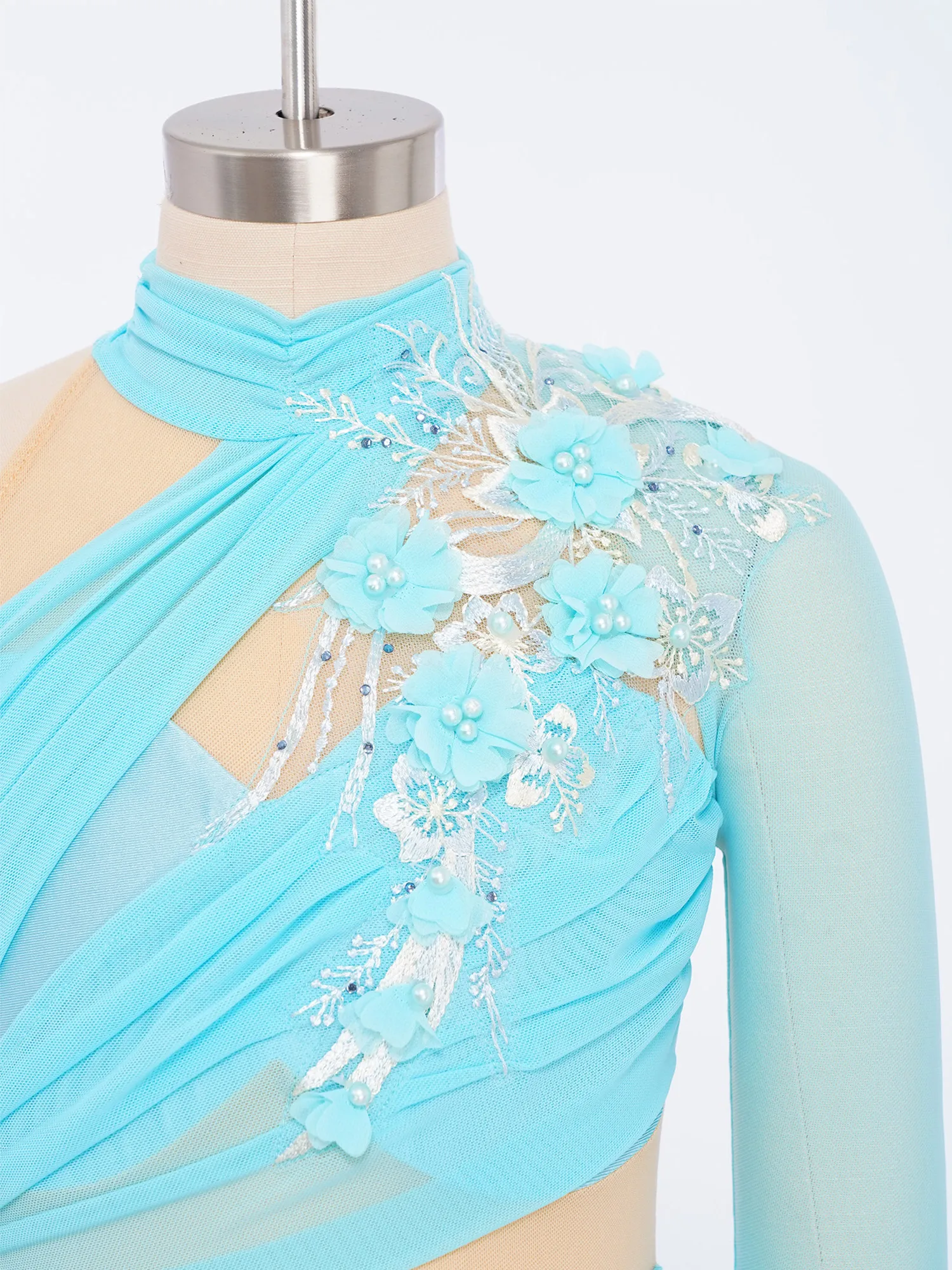 Vestido de ballet para niña – Moderno un hombro con malla y apliques - imagen 5