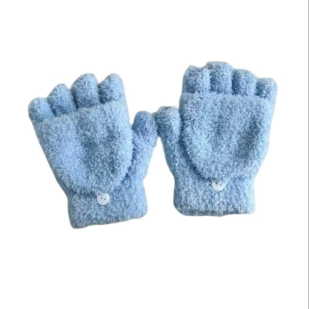 Nuevos guantes cálidos de Color sólido para niños, guantes de medio dedo a prueba de viento y frío, guantes cálidos tejidos con tapa para otoño e invierno - imagen 2