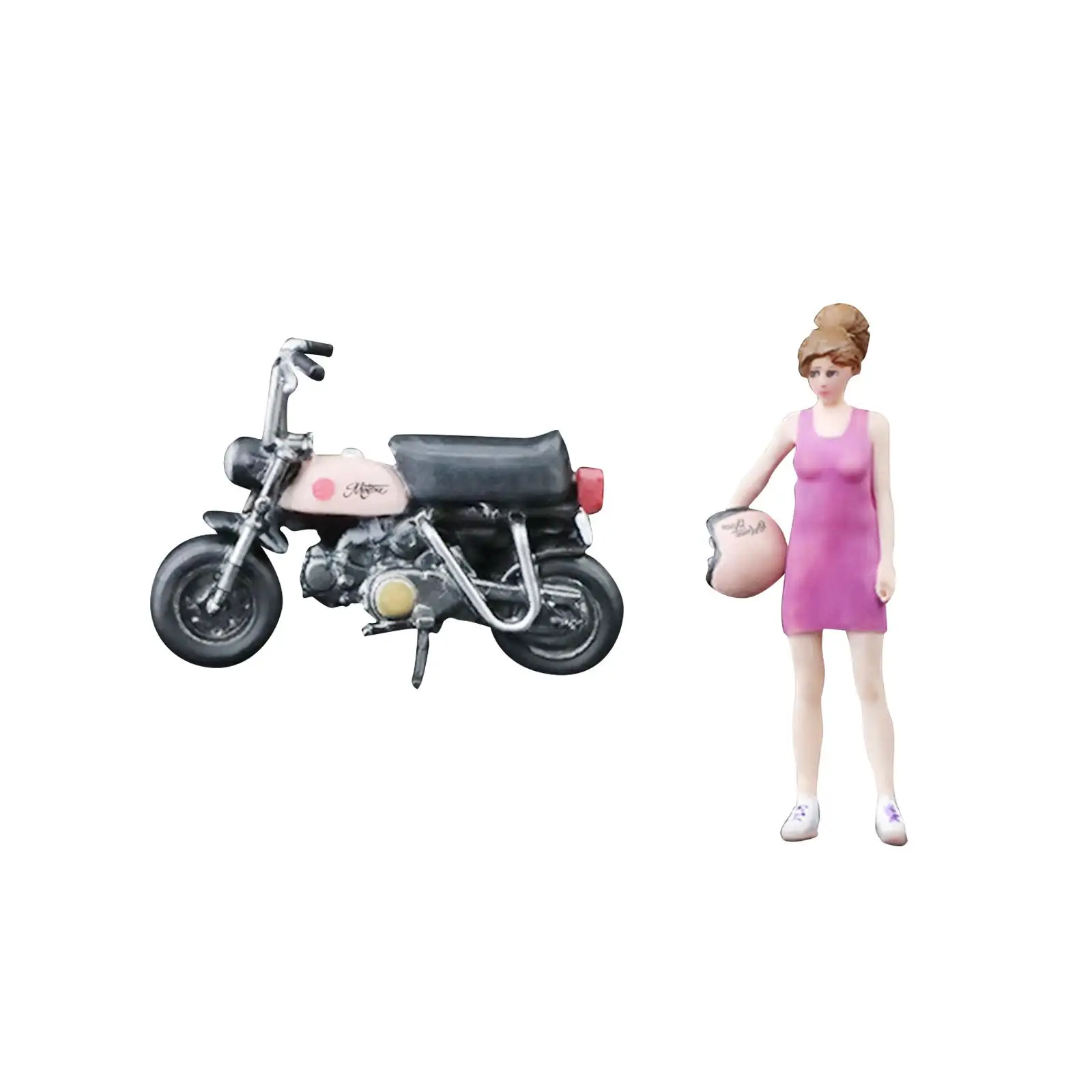1:64 Girl with Motorcycle Collectibles Miniature Painted Figure for DIY Scene Diorama Photography Props Dollhouse Decoration