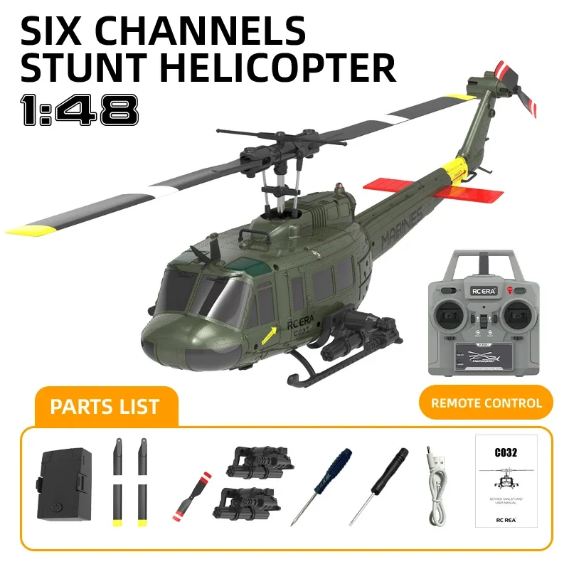 Jjrc C032 UH-1 helicóptero RTF RC sin escobillas giroscopio de 6 ejes un clic 3D Flip posicionamiento de flujo óptico helicóptero Hobby juguete