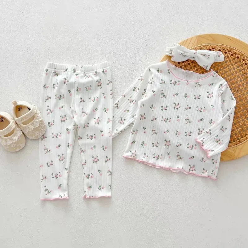Ropa de dormir Floral bonita para niña, pijama de algodón suave con estampado estético de flores, conjunto de Tops y pantalones para niña, ropa de dormir bonita de moda - imagen 3