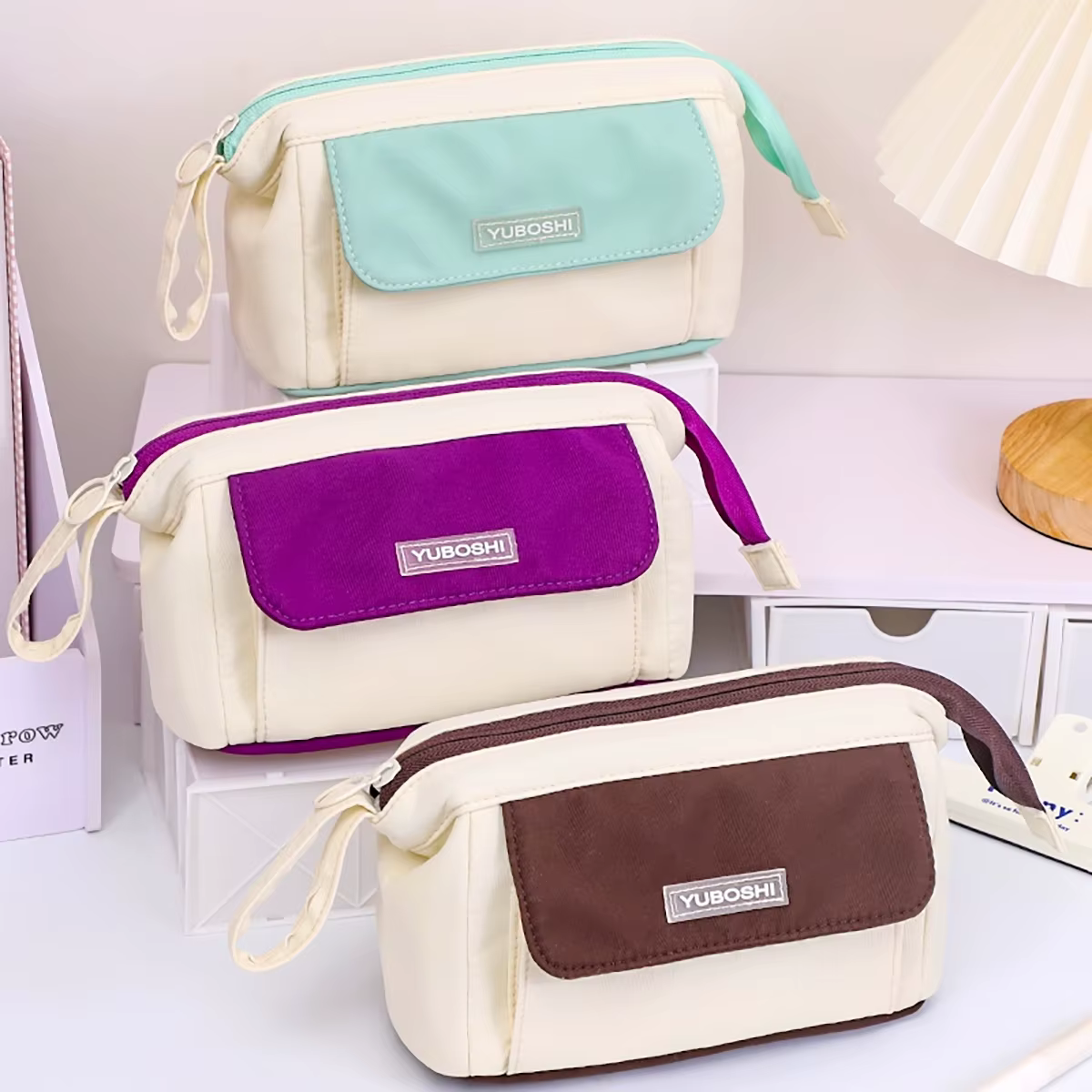 Estuche escolar de lona retro – Bolsa organizadora de gran capacidad