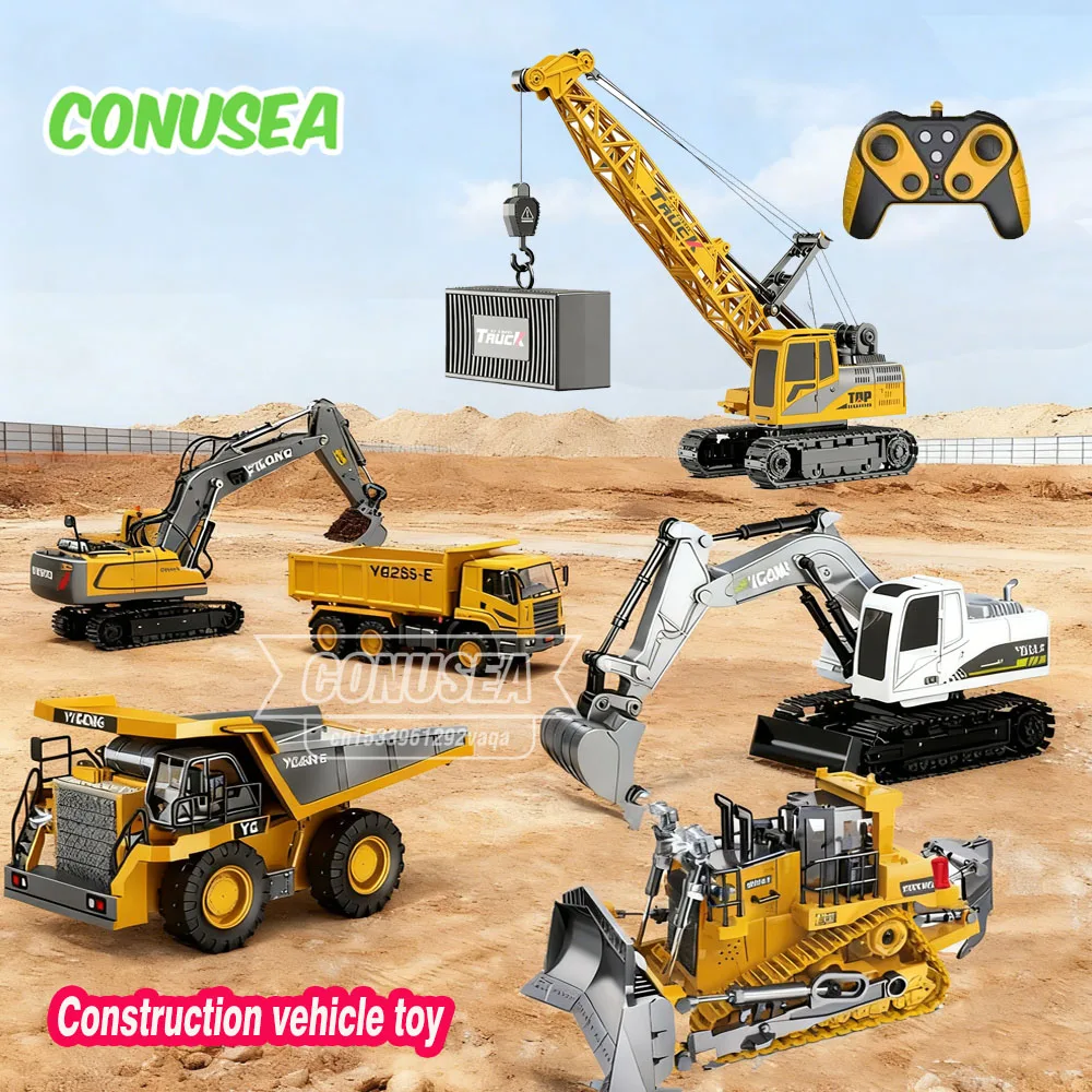 Excavadora radio control con orugas y volquete para niños