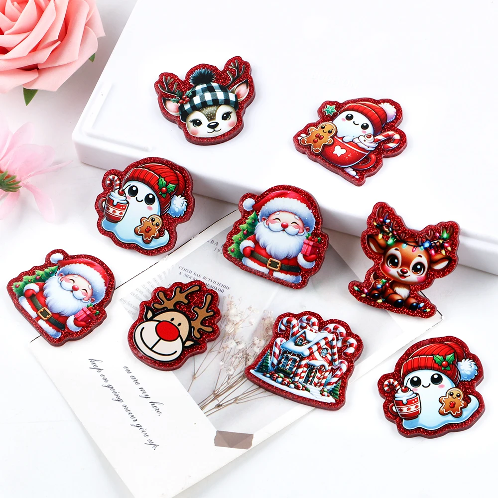 3-5 unids/lote de cuentas acrílicas de estilo navideño/Halloween con parte posterior plana para joyería DIY, pendiente, etiqueta para el pecho, hebilla, Etc., accesorios - imagen 3