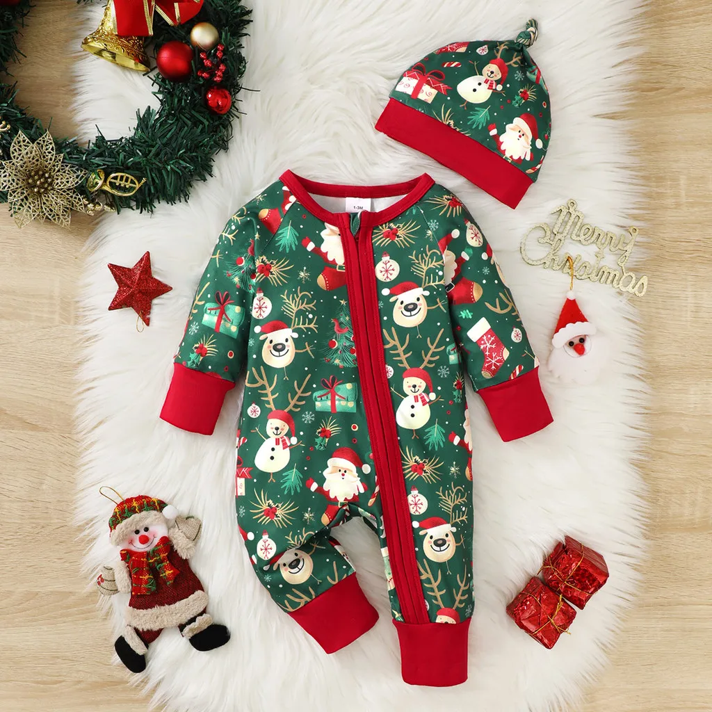 Mono Navidad bebé con estampado Papá Noel y sombrero
