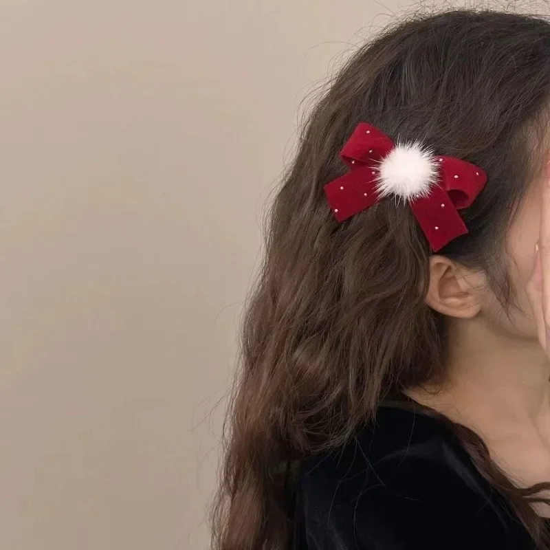 Pinzas de pelo fino terciopelo garra lazo retro para niños y niñas - imagen 4