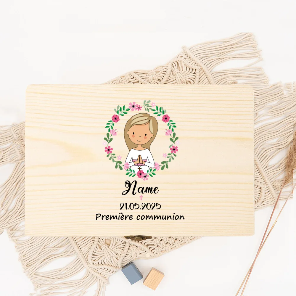 Caja de madera personalizada para primera comunión y bautizo