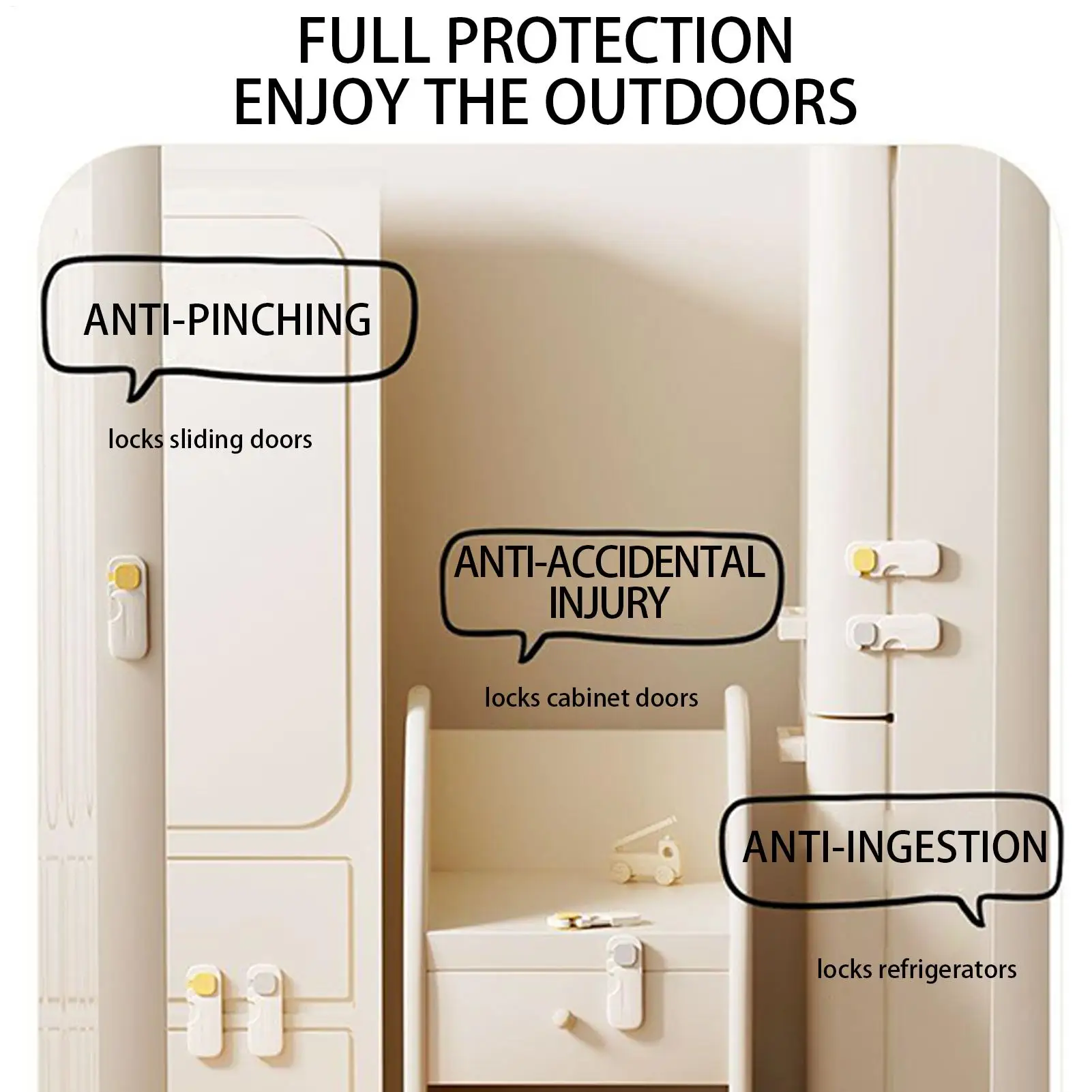 Cerraduras de gabinete para bebés, cerraduras de gabinetes a prueba de bebés para niños, pestillos a prueba de niños sin taladro para cocina, baño, refrigerador, chimenea - imagen 5