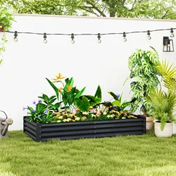 Outsunny Jardinera Elevada de Acero Galvanizado Huerto Urbano para Cultivar Plantas Flores Hierba Macetero Grande Exterior Rectangular con Fondo Abierto 180x90x30 cm Gris Oscuro