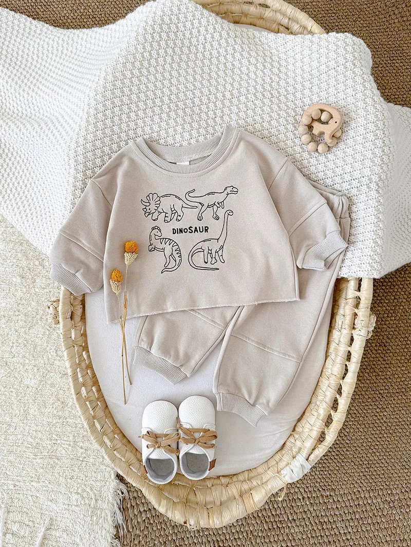 MILANCEL nuevo conjunto de ropa de otoño para bebé 1-18M dinosaurio de dibujos animados niñas pequeñas Sudadera con capucha + Pantalones lindo suelto versión coreana traje infantil - imagen 4