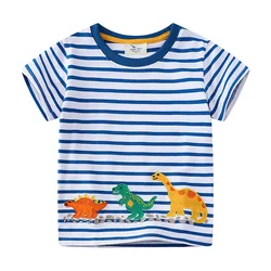 Camiseta de algodón con dinosaurios para niño - Manga corta rayas azules