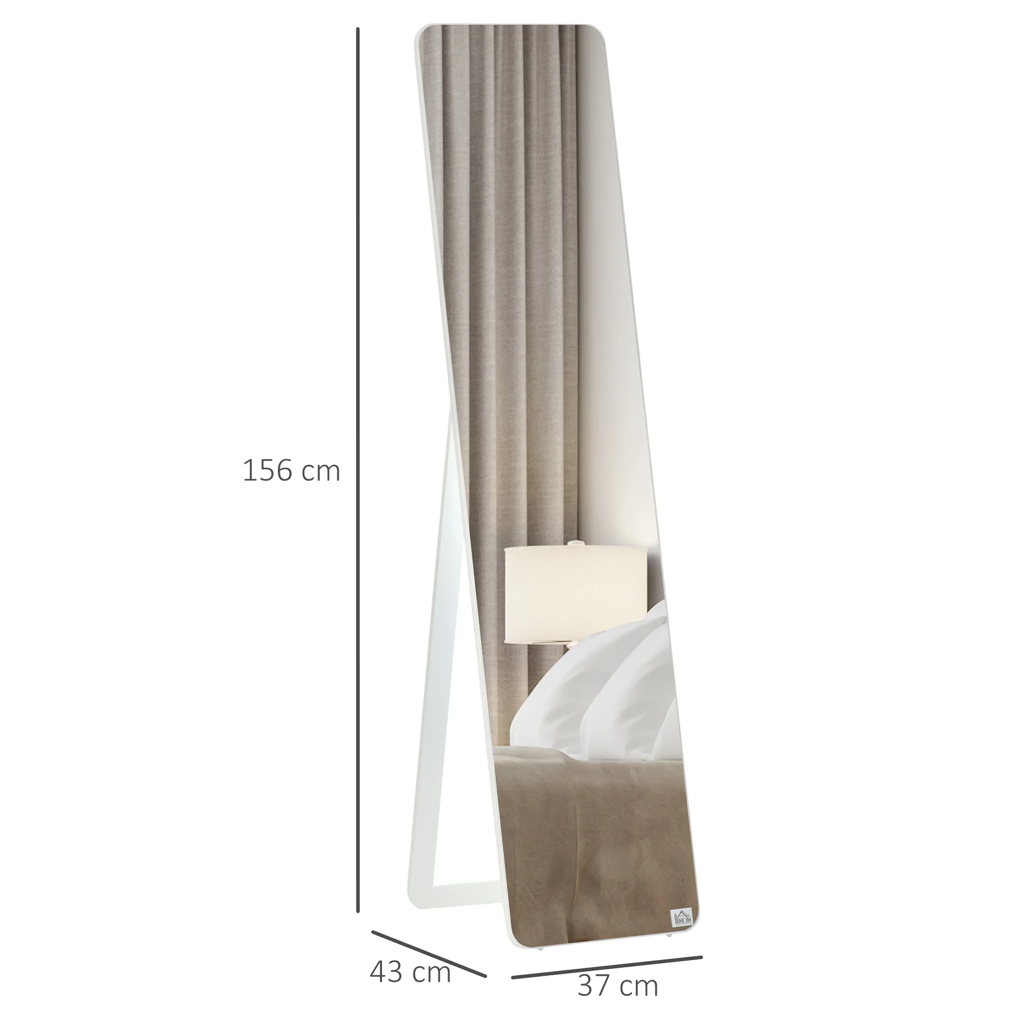 HOMCOM Espejo de Pie Cuerpo Entero Rectangular Espejo de Pared con 2 Formas de Uso Marco de Madera de Pino Moderno para Pasillo Dormitorio Sala de Estar 37x43x156 cm Blanco - imagen 3