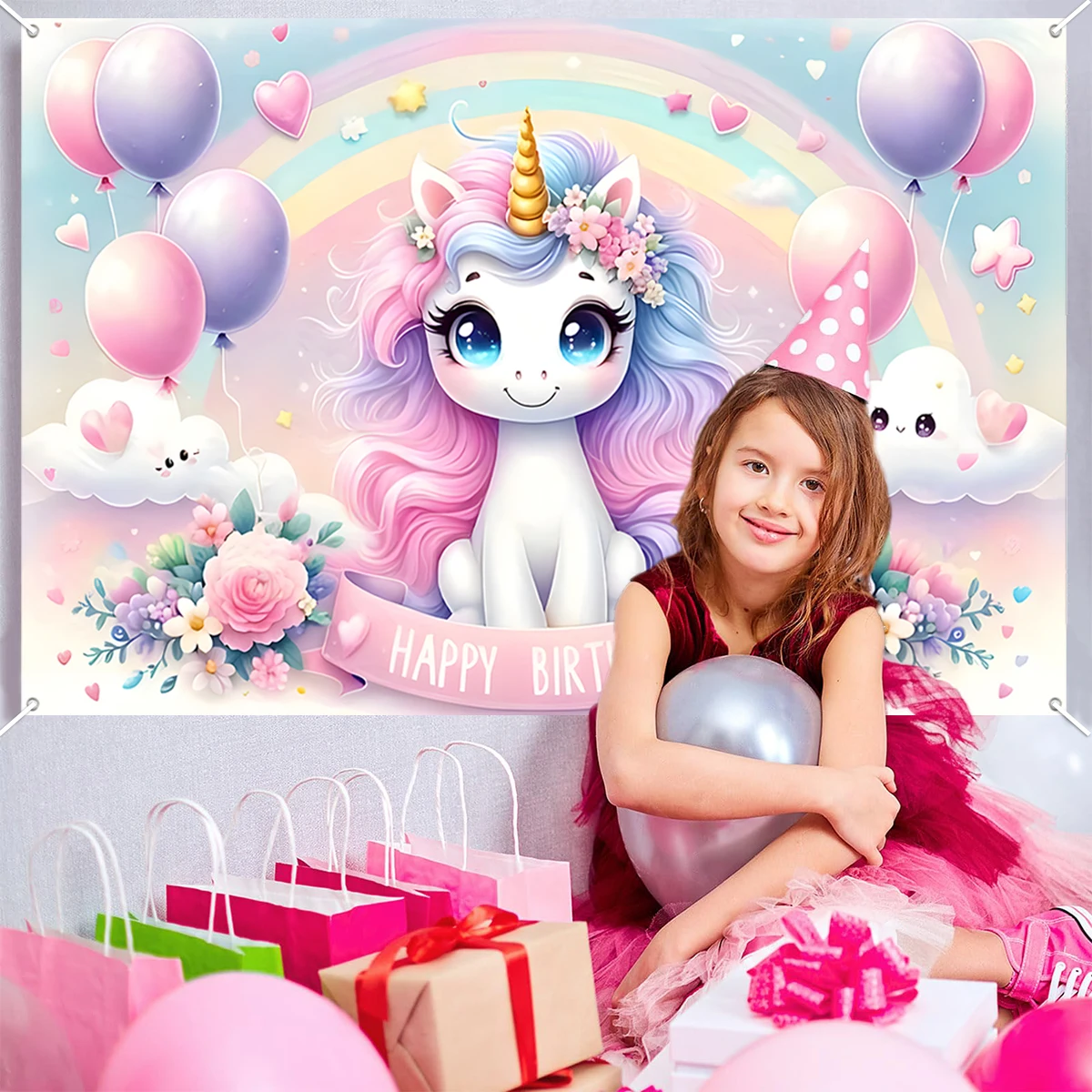 Telón de fondo de unicornio de arco iris, decoraciones de fiesta de feliz primer cumpleaños, decoración para niños y niñas, regalo, unicornio, tela de fondo de fotografía - imagen 4