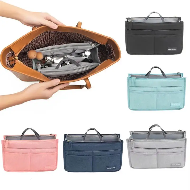 Bolsa de maquillaje portátil a la moda, bolsa de maquillaje media, bolsas de almacenamiento grandes con doble cremallera, bolsa interior de almacenamiento de viaje con capacidad - imagen 2