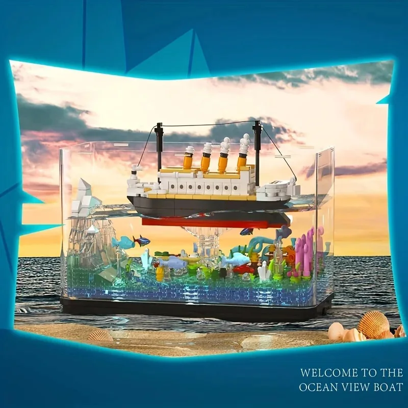 Bloques de construcción de piezas para niños, juguete de ladrillos para armar barco Iceberg con vista al océano, con luz, ideal para regalo, 579 - imagen 5