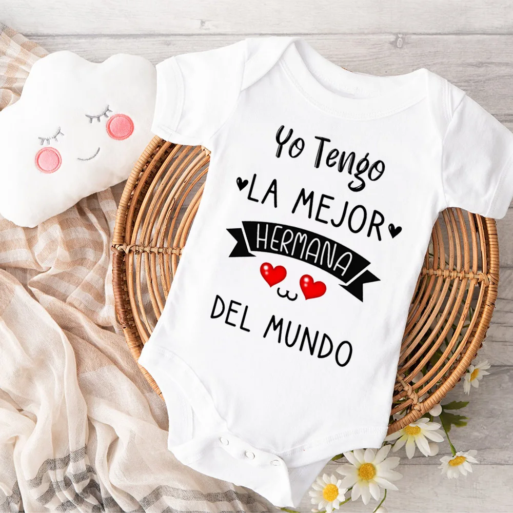 Tengo la mejor hermana del mundo, mono infantil con estampado español, mono de manga corta para recién nacido, pelele bonito para bebé, ropa para niños pequeños