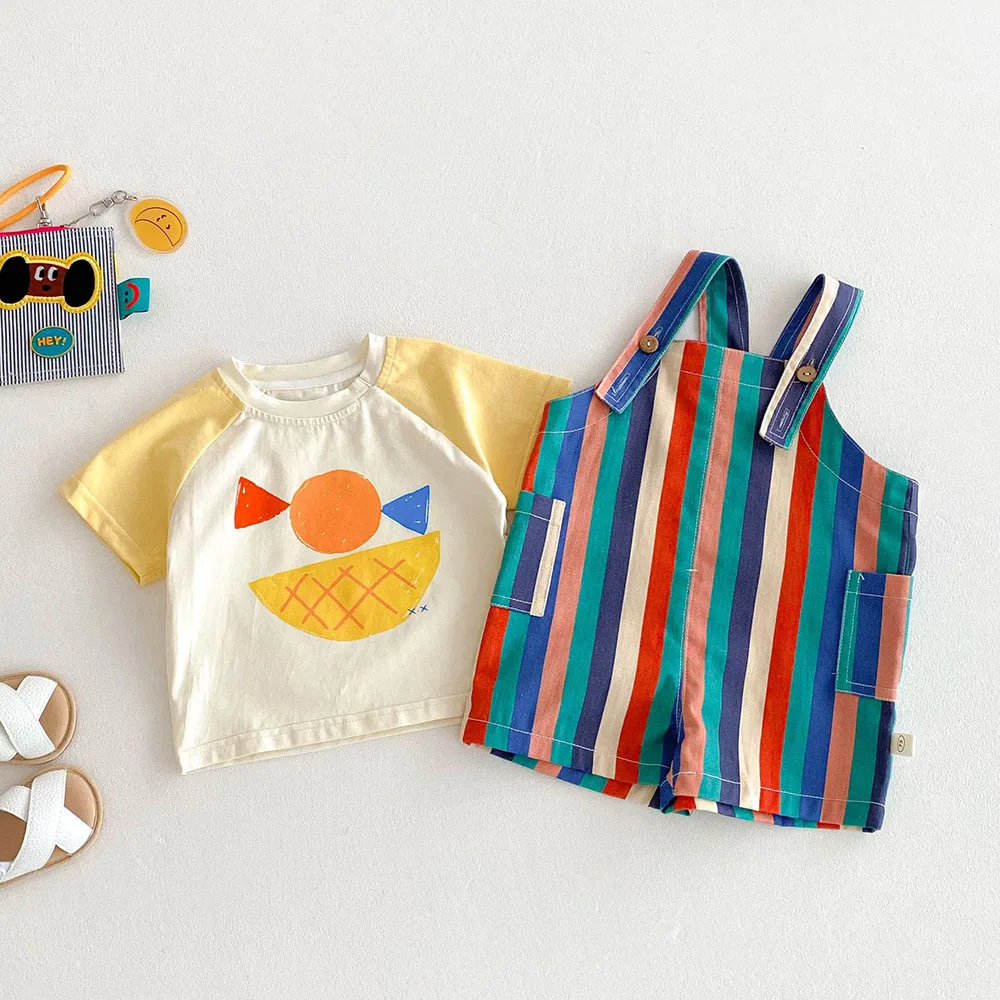 Ropa de verano para niños de 9M-5T, monos a rayas coloridas, monos con estampado de gotas de lluvia para niñas, traje para niños - imagen 4