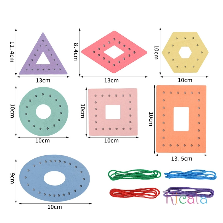Tablero de cordones geométrico con cuentas de madera para niños 3 años - imagen 2
