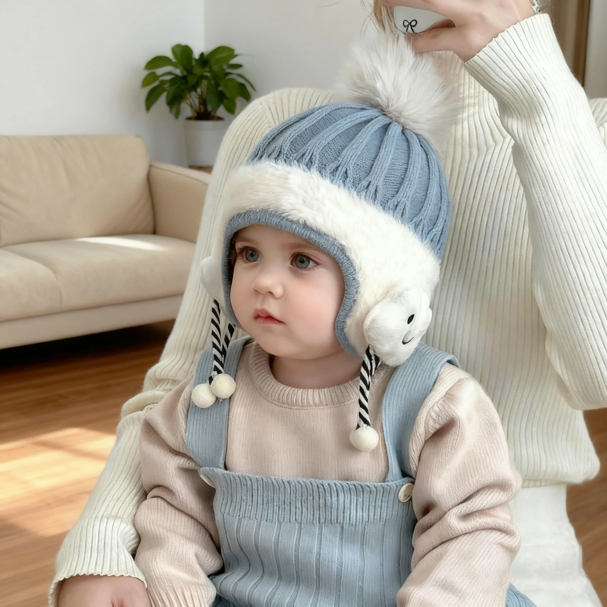 Gorro de invierno bebé de punto navideño doble capa con orejeras - imagen 3