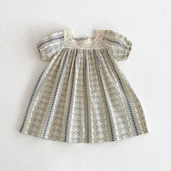 Vestido de encaje floral para niña – Manga corta verano