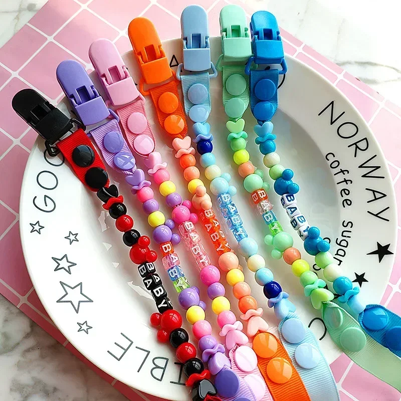 Clips de cadena anticaída para chupete, cadena de soporte hecha a mano, mordedor de silicona para bebés, cadena de dentición, correas de cuentas para bebés, niños y niñas, regalos - imagen 3