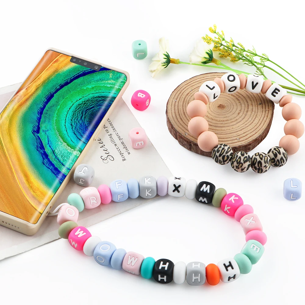Kovict Cuentas de silicona con alfabeto rosa para pulseras y collares - imagen 5