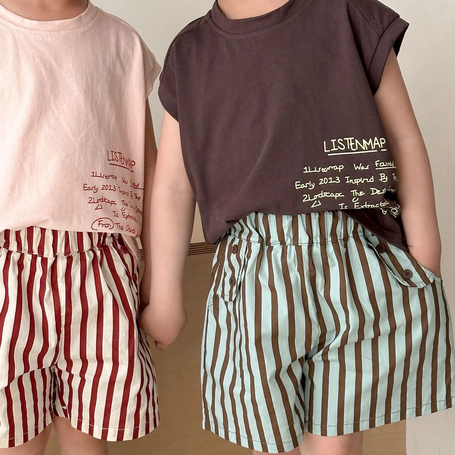 Conjunto a juego infantil de rayas – Chaleco niña y camiseta niño - imagen 3