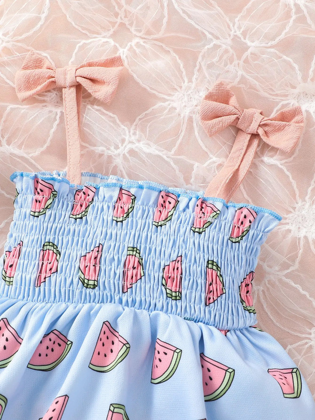 Vestido sin mangas de tirantes con lazo para niña, sandía de verano - imagen 5