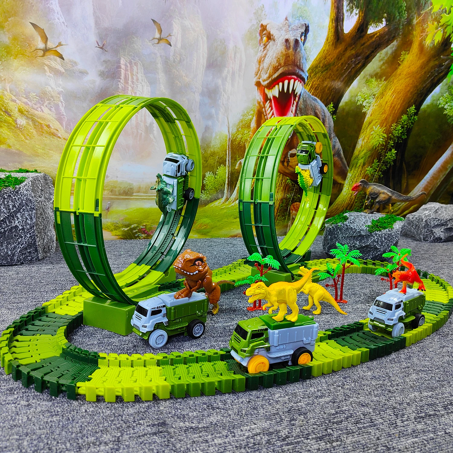 Coche de pista de dinosaurio eléctrico, coche de juguete ferroviario de escalada mágica, coches de juguete de pista Flexible, juguetes educativos para niños, juguete de calidad para chico - imagen 2