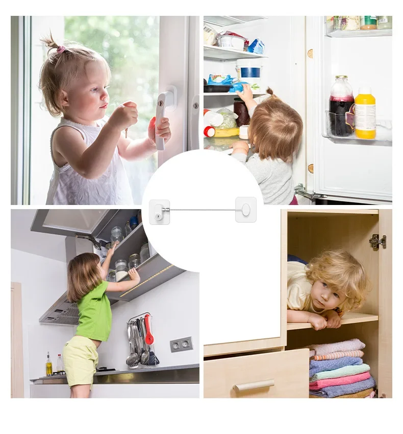 Cerradura de seguridad para bebés aplicada en diferentes superficies del hogar