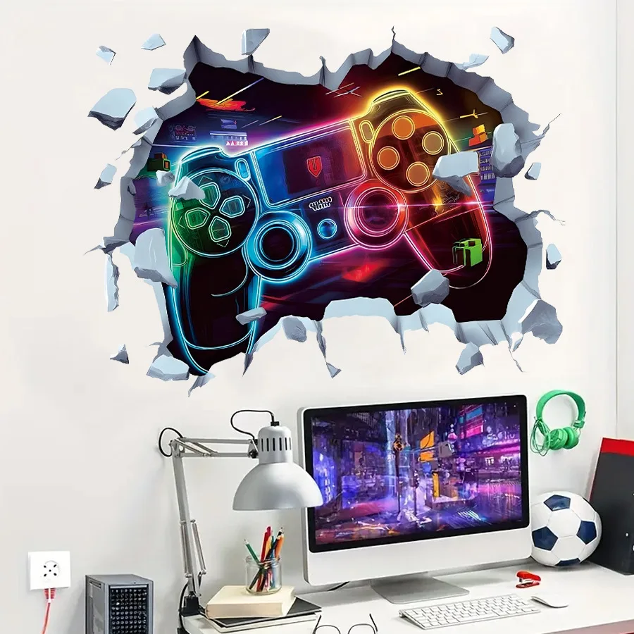 Pegatinas de pared creativas para dormitorio, sala de juegos, decoración de fondo de pared, controlador de juego, calcomanía de pared, papel tapiz autoadhesivo - imagen 5
