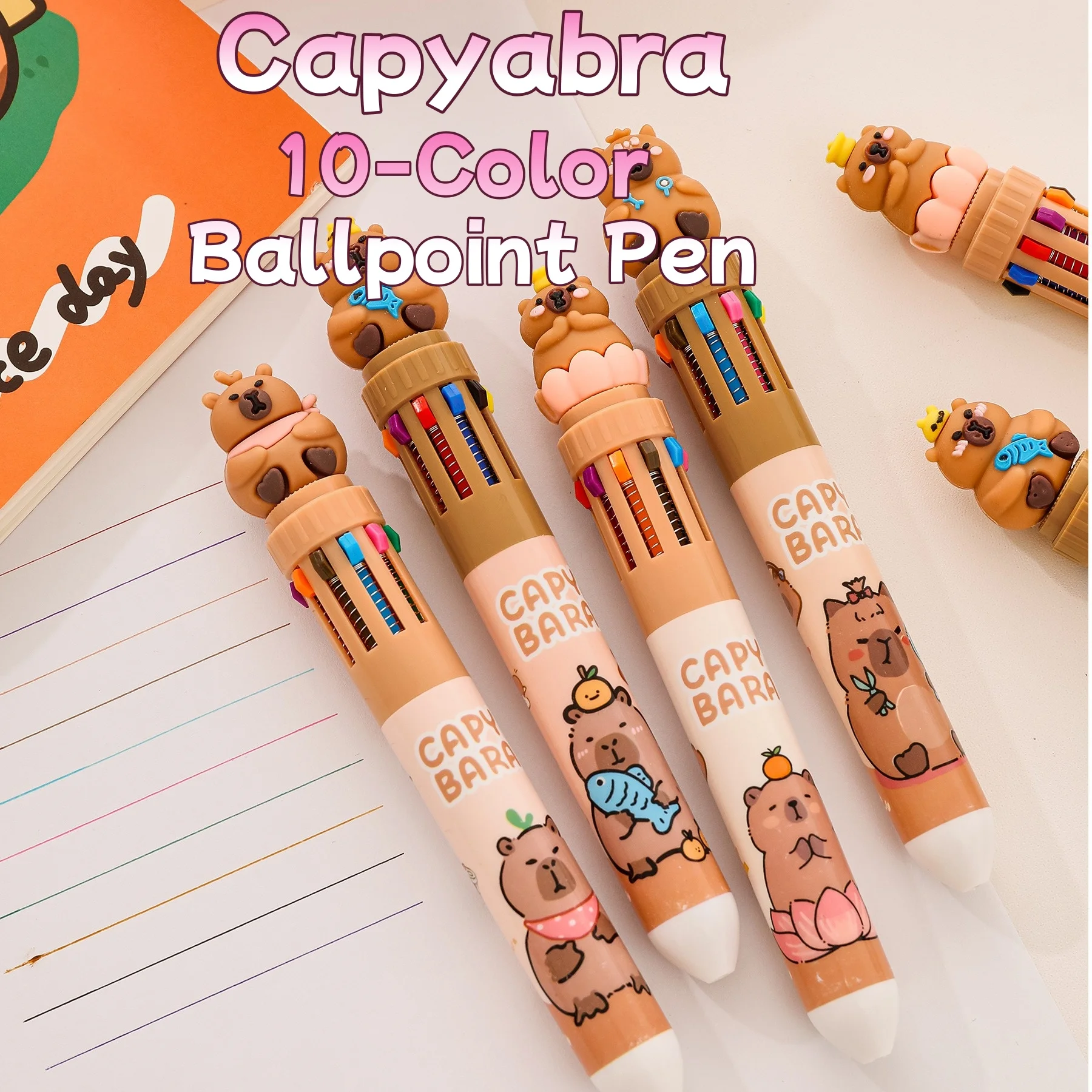 Bolígrafo capibara multicolor para estudiantes – Tinta suave - imagen 3