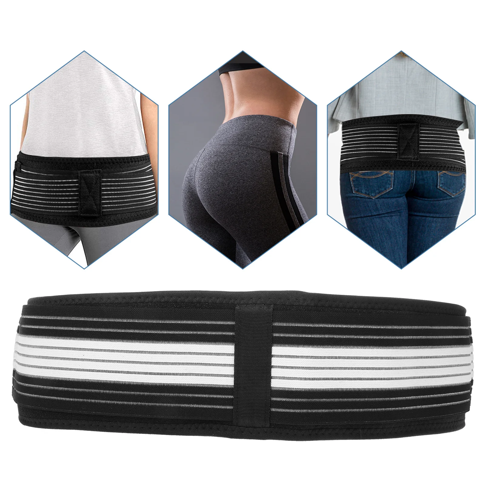 Cinturón de soporte pélvico, soporte de corrección pélvica ajustable, estabiliza el sudor transpirable de la articulación sacroilíaca
