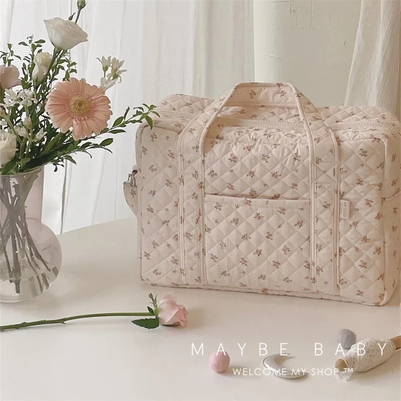 Bolsas de pañales florales de alta calidad, organizador de gran capacidad, bolsas de pañales, bolsas de pañales de almacenamiento esenciales para Interior de algodón suave para recién nacidos - imagen 3