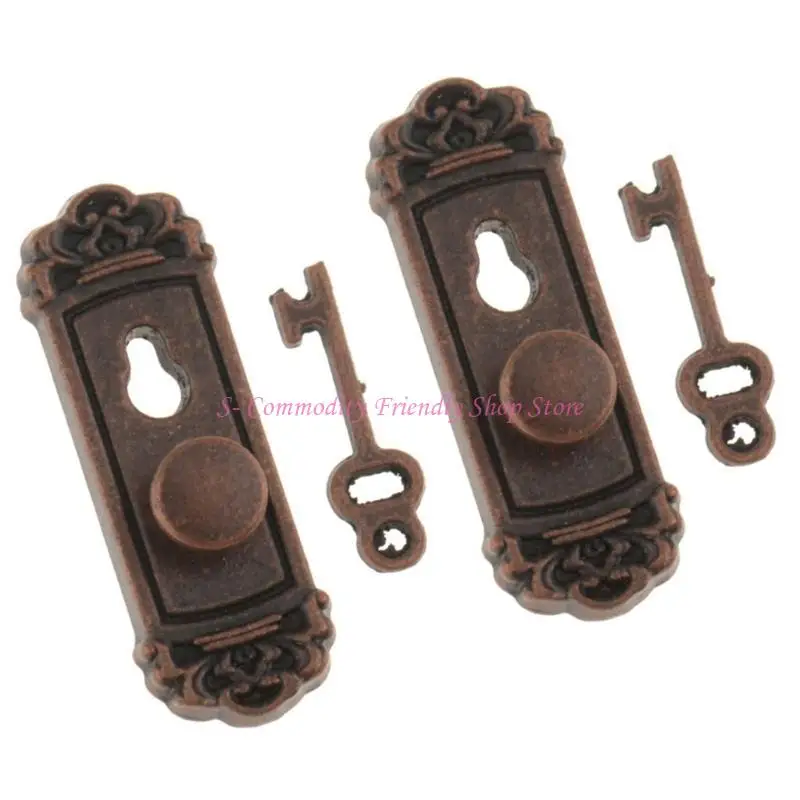 85AE Juego llaves y cerradura puerta para casas muñecas en miniatura a escala 1/12, accesorios decoración para casas - imagen 2