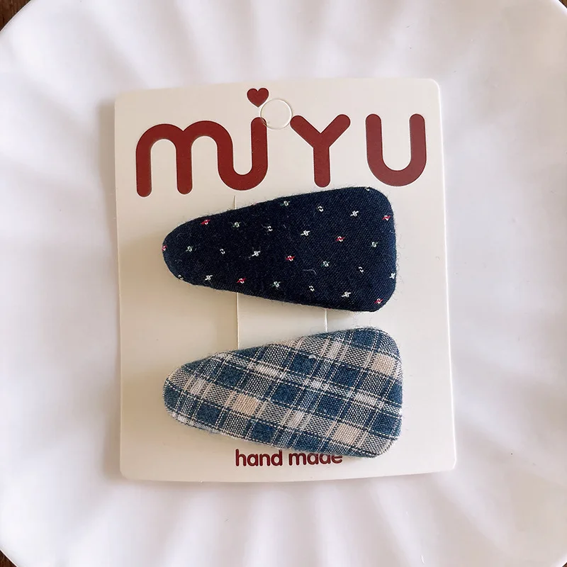 Nuevo estilo coreano dulce versátil tela triangular Clip de pelo a cuadros para niños Clip BB dulce lindo Floral niñas flequillo horquillas - imagen 5