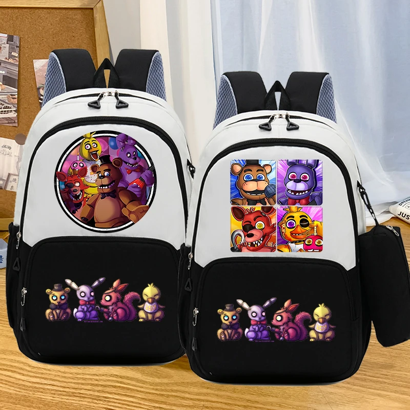 Mochila escolar FNAF de gran capacidad con bolsa para lápices, mochila de dibujos animados de cinco noches en Freddy, bolsas de almacenamiento de papelería para libros para estudiantes, 2 uds.