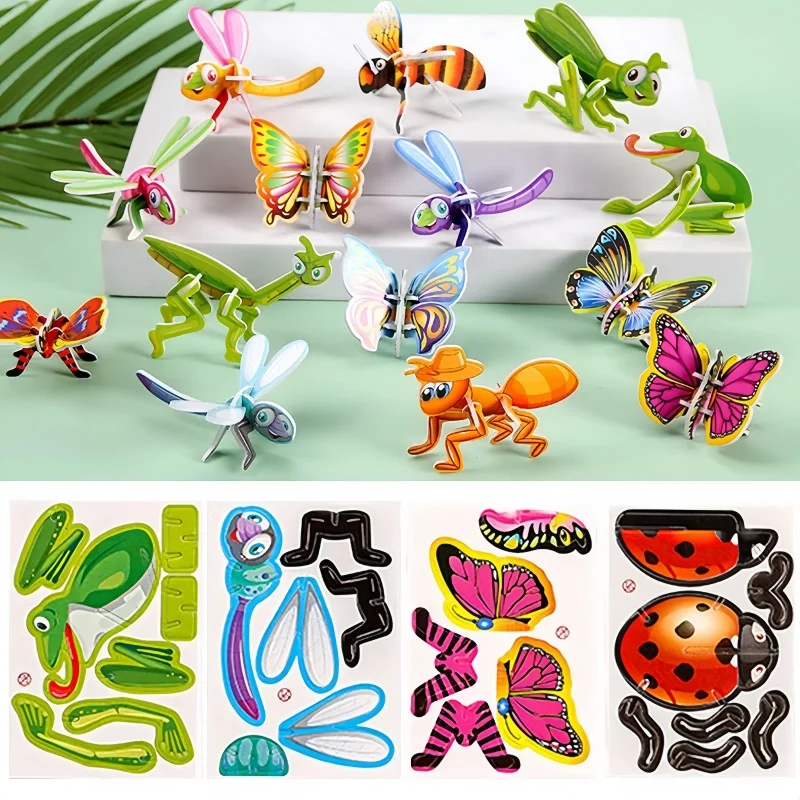 30 Uds. De juguetes 3D divertidos DIY para ensamblaje de insectos, rompecabezas de cumpleaños para niños, regalo de fiesta, premio de regreso a la escuela, rompecabezas de papel de insectos divertidos